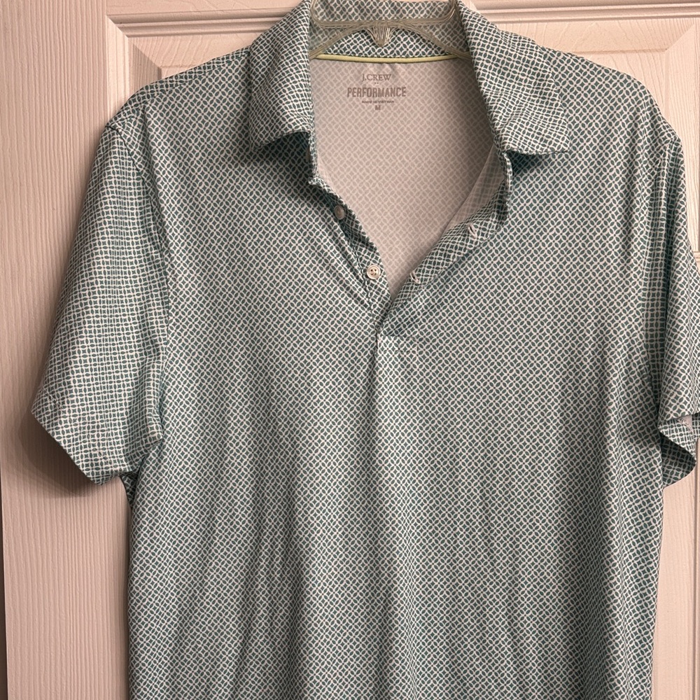 J. Crew Green Geometric Polo Shirt